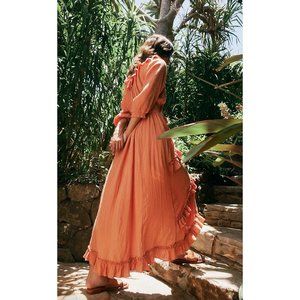 Free People Oh So Romantic Maxi Ruffled Bohemian Dress Size Small Free-est nwt